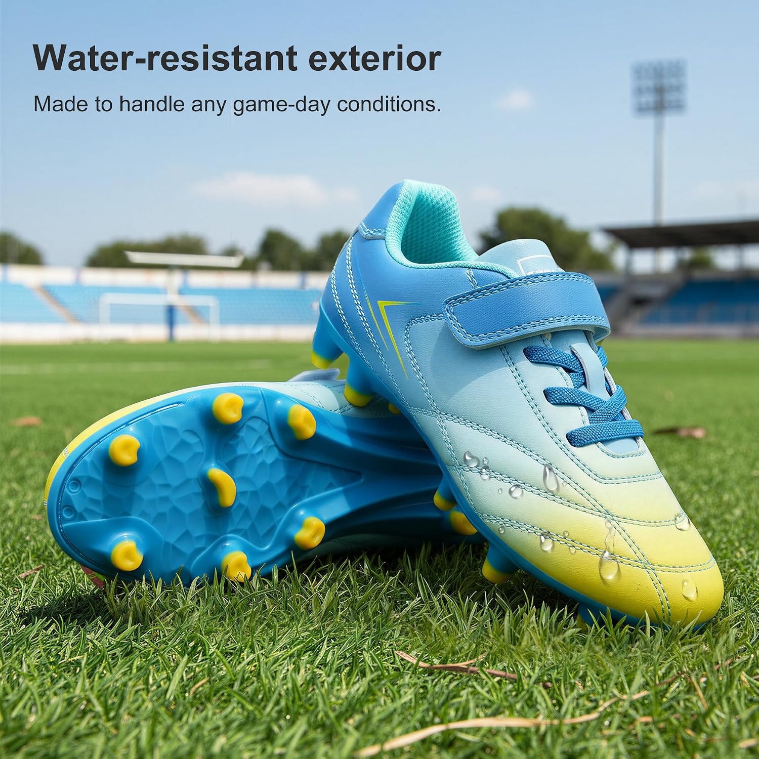 Stelle Girls Soccer Cleats for Kids Training Matches Outdoor Play | Firm Ground Lightweight Upper Lace-Up Fit Breathable Lining Cushioned Collar Baseball & Softball Little To Big Kids(Solar Tide)