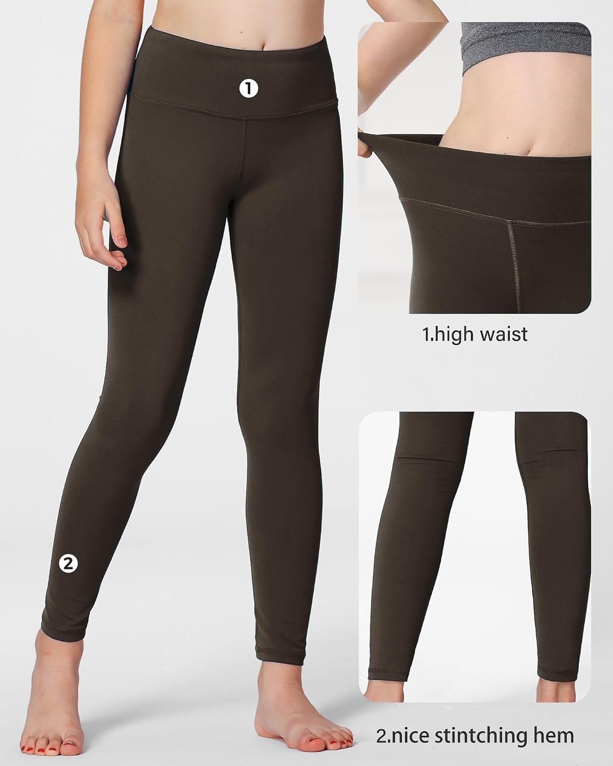 Stelle Girls Leggings with Hidden Pocket for Kids Dance Yoga Athletic Pants(Black-charcoal-navy-espresso)