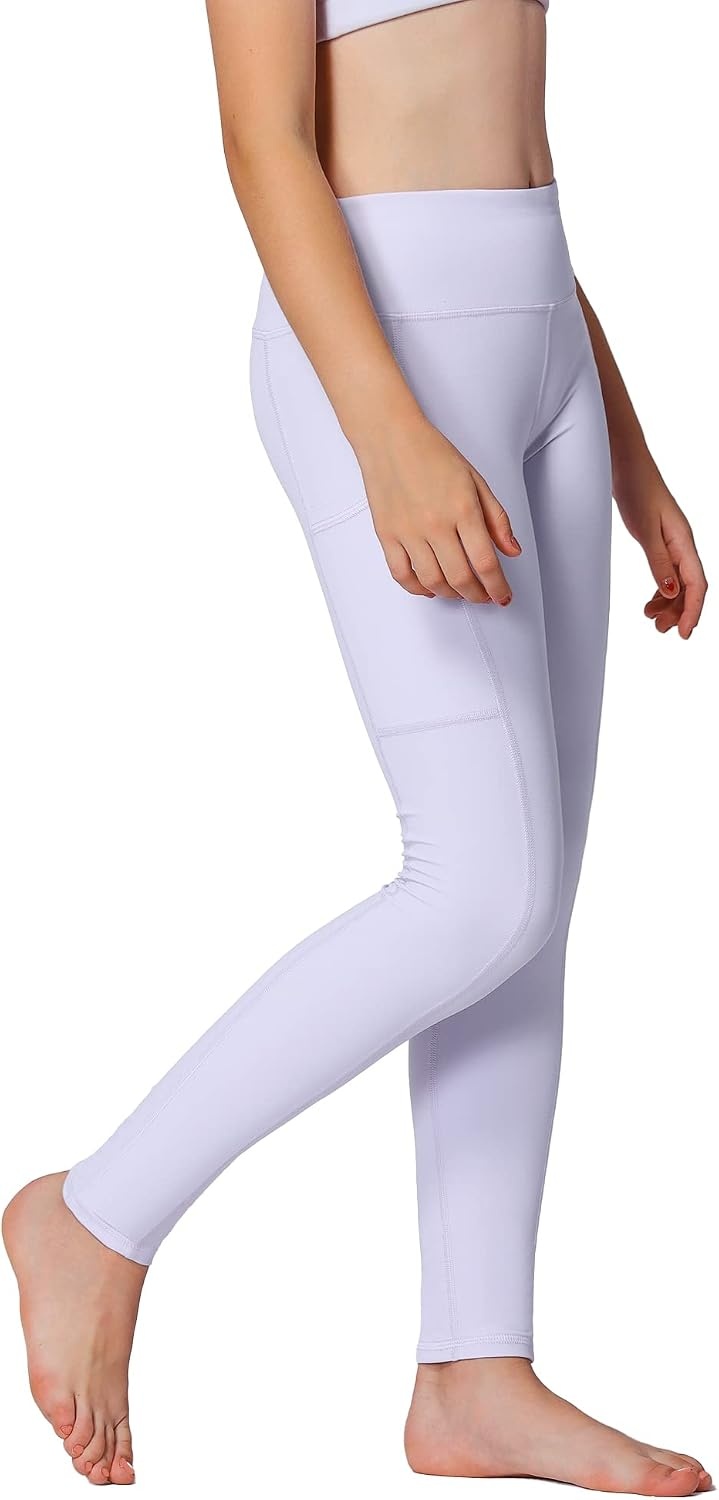 Stelle Girls’ Athletic Leggings Kids Dance Running Yoga Pants Workout Active Dance Tights with Pockets(Lavender (2 Side Pocket))