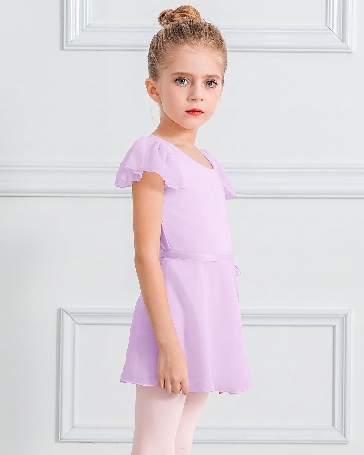Stelle Girls Ballet Leotards Toddler Dance Combo with Skirt and Tights(3-lavender (Ruffle Sleeve))