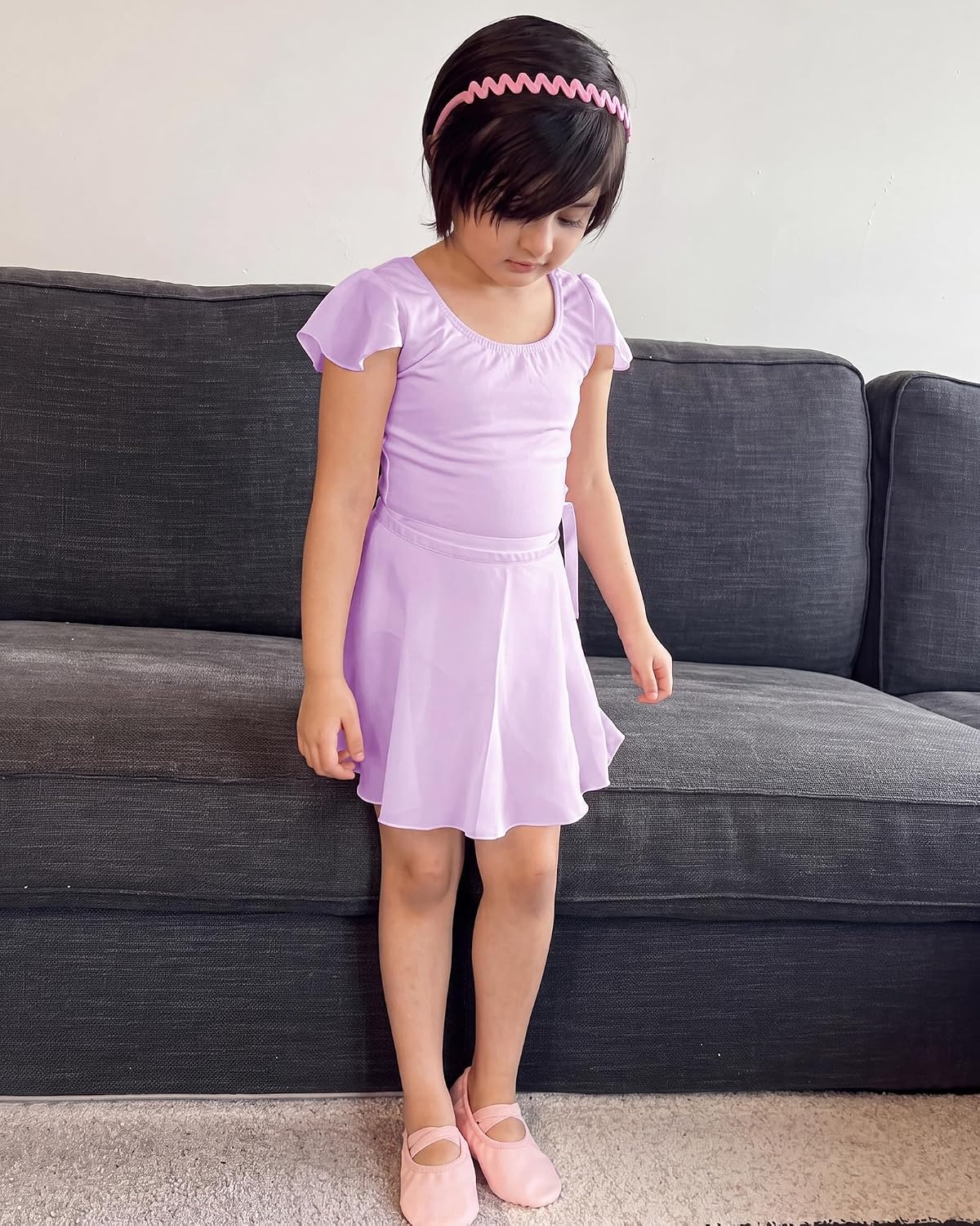 Stelle Girls Ballet Leotards Toddler Dance Combo with Skirt and Tights(3-lavender (Ruffle Sleeve))