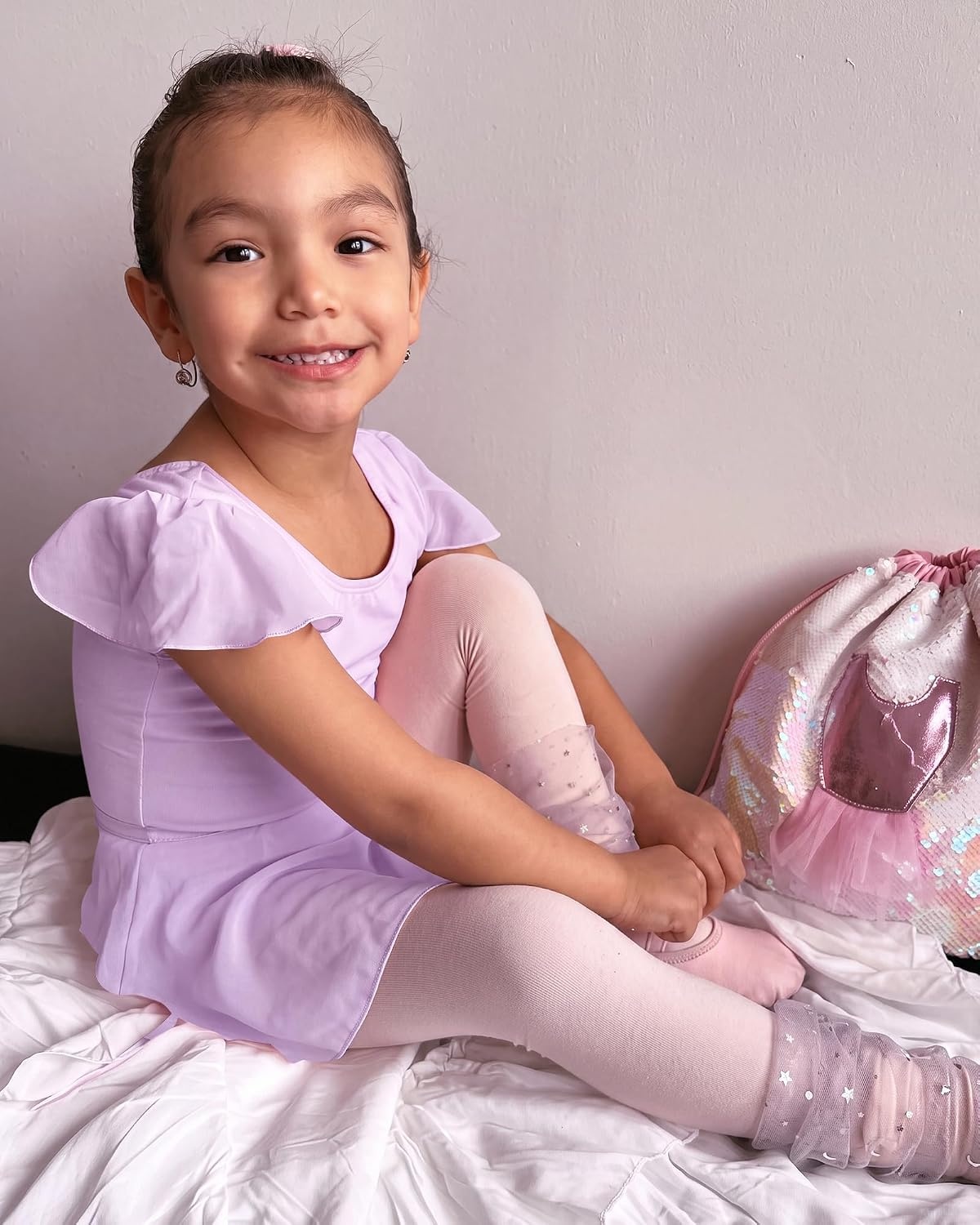 Stelle Girls Ballet Leotards Toddler Dance Combo with Skirt and Tights(3-lavender (Ruffle Sleeve))