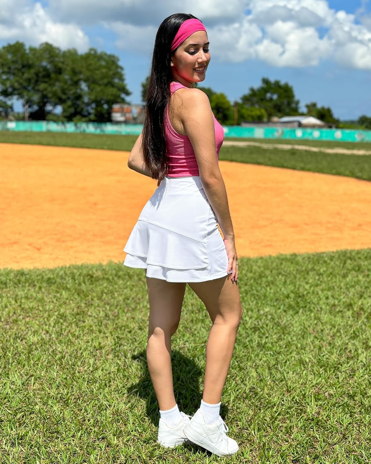 Stelle Tennis Skirts for Women Athletic Skirt with Shorts Golf Skort Pocket High Waisted Skorts Workout Pickleball(White)