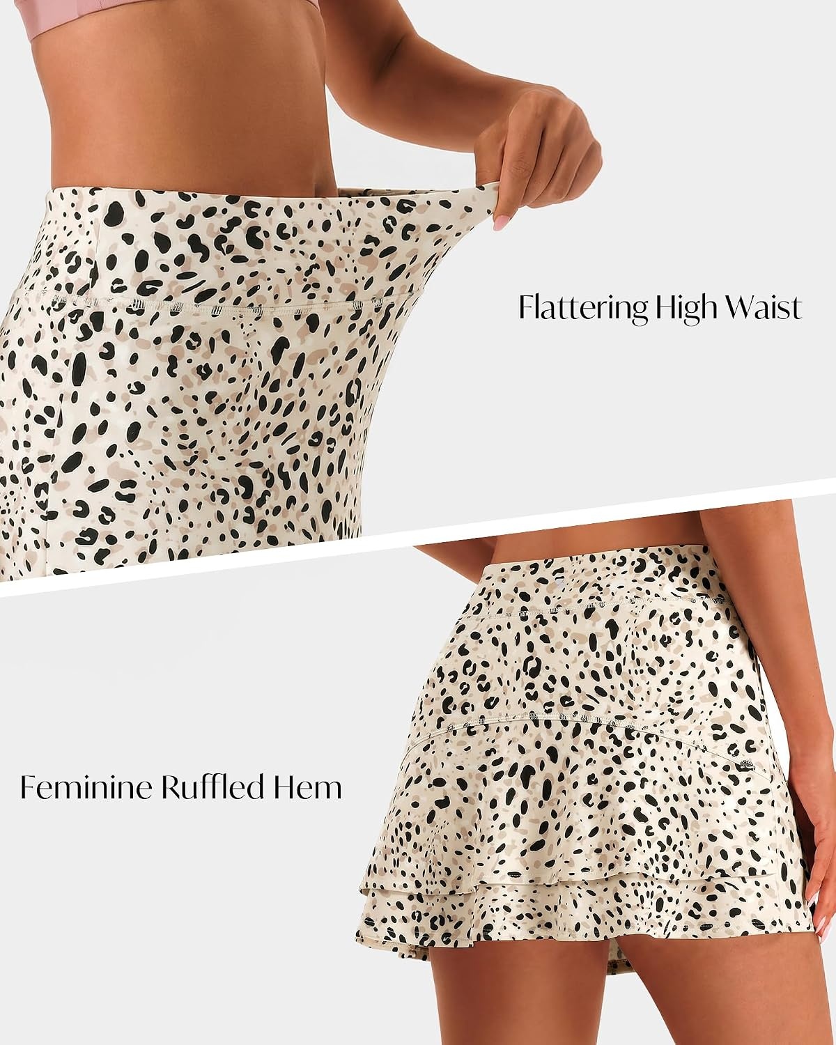 Stelle Tennis Skirts for Women Ruffle Athletic Golf Skorts with Pocket(White Cheetah)