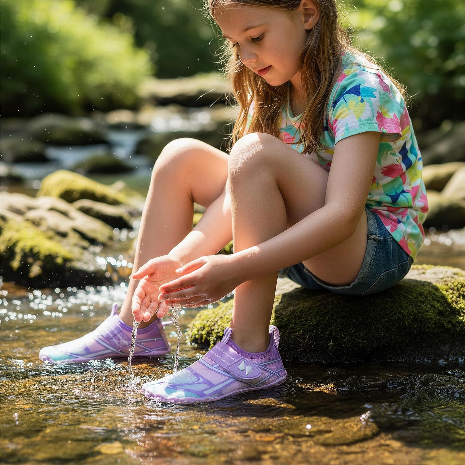 Stelle Kids Water Shoes Wide Toe Box Barefoot Quick Dry Non-Slip Aqua Shoes for Boys Girls Toddler Beach Swim Pool(Lilac Mint)