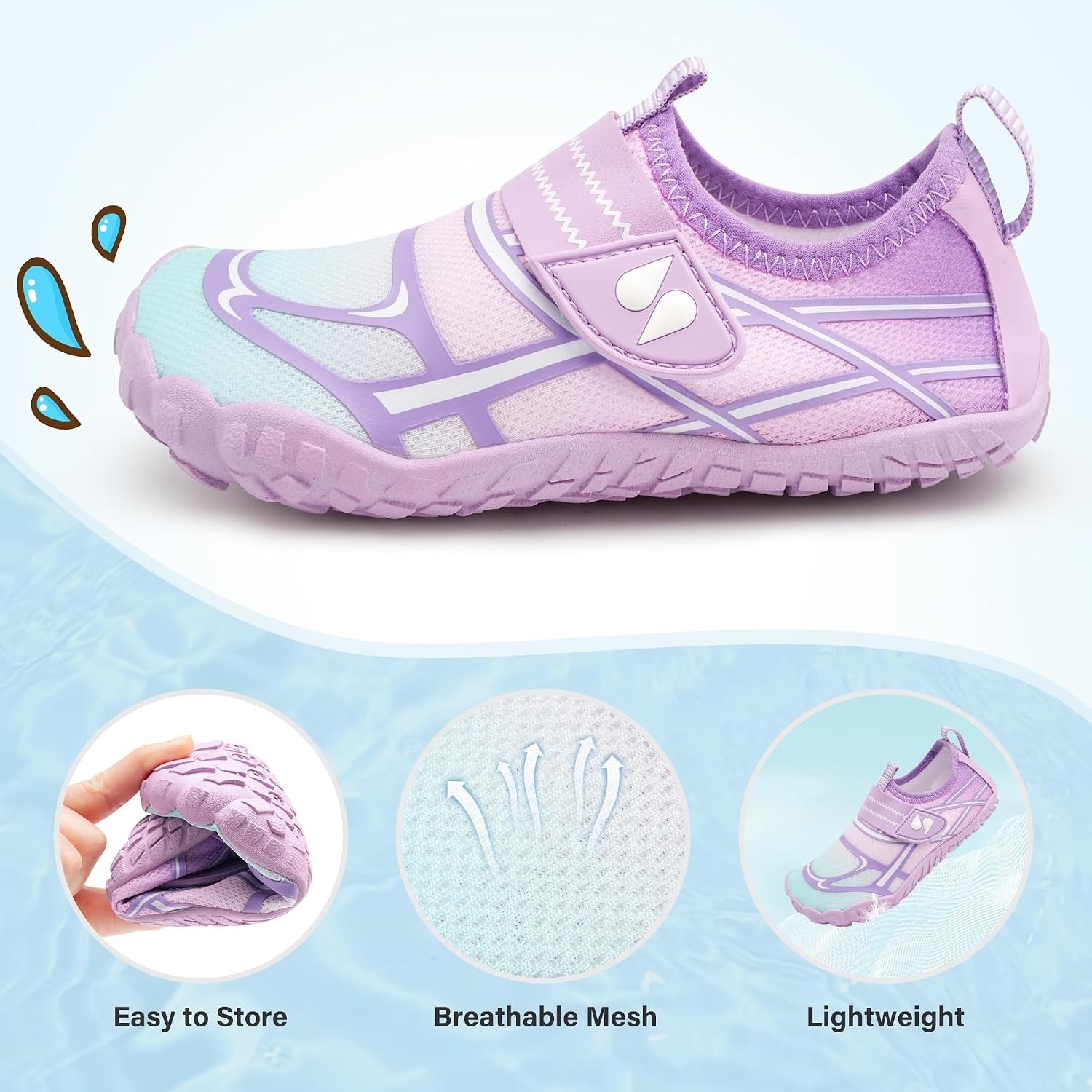 Stelle Kids Water Shoes Wide Toe Box Barefoot Quick Dry Non-Slip Aqua Shoes for Boys Girls Toddler Beach Swim Pool(Lilac Mint)