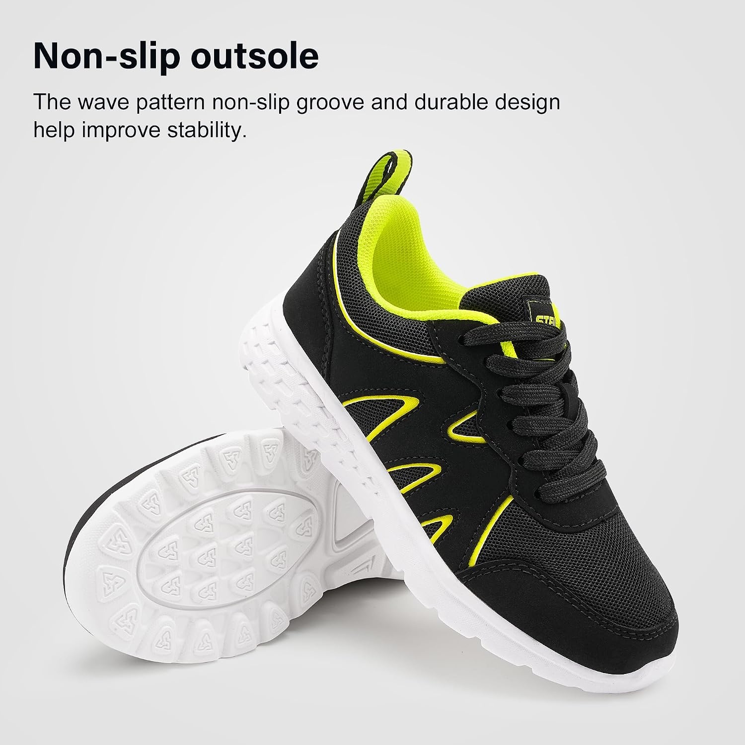 Stelle Kids Sneakers Girls Tennis Shoes Non-Slip Lightweight Breathable Athletic Sports Running Shoes(Black1)