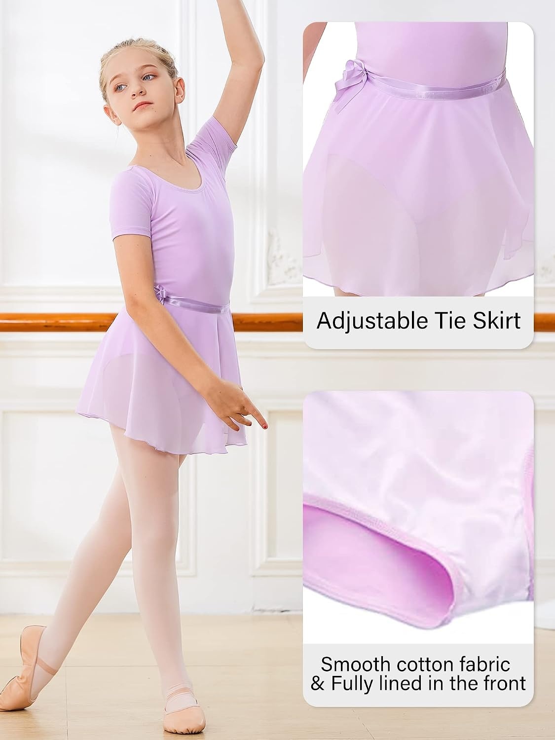 Stelle Girls Ballet Leotards Toddler Dance Combo with Skirt and Tights(1-lavender)