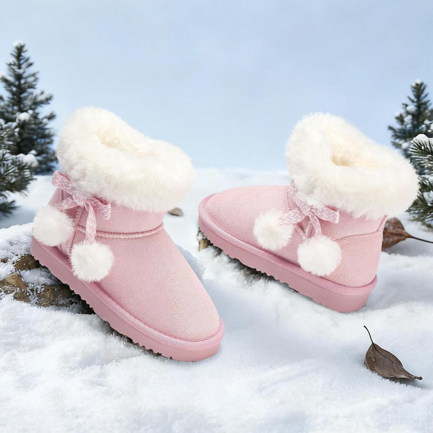 STELLE Girls Winter Boots Toddler Kids Snow Ankle Fuzzy Boots for Little/Big Kid(Warm Pink)
