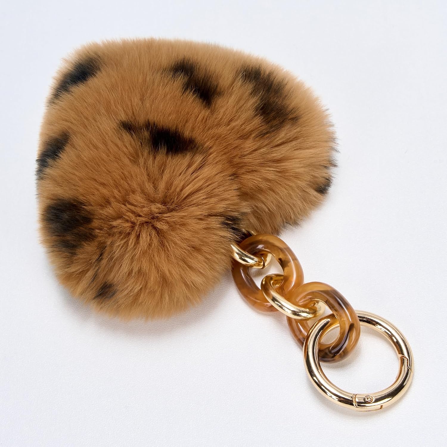 Stelle Pom Pom Keychain Rabbit Fur Bag Charms Fluffy Cute Keychains Purse Backpack Accessories Gifts for Girls/Women(Cheetah-heart)