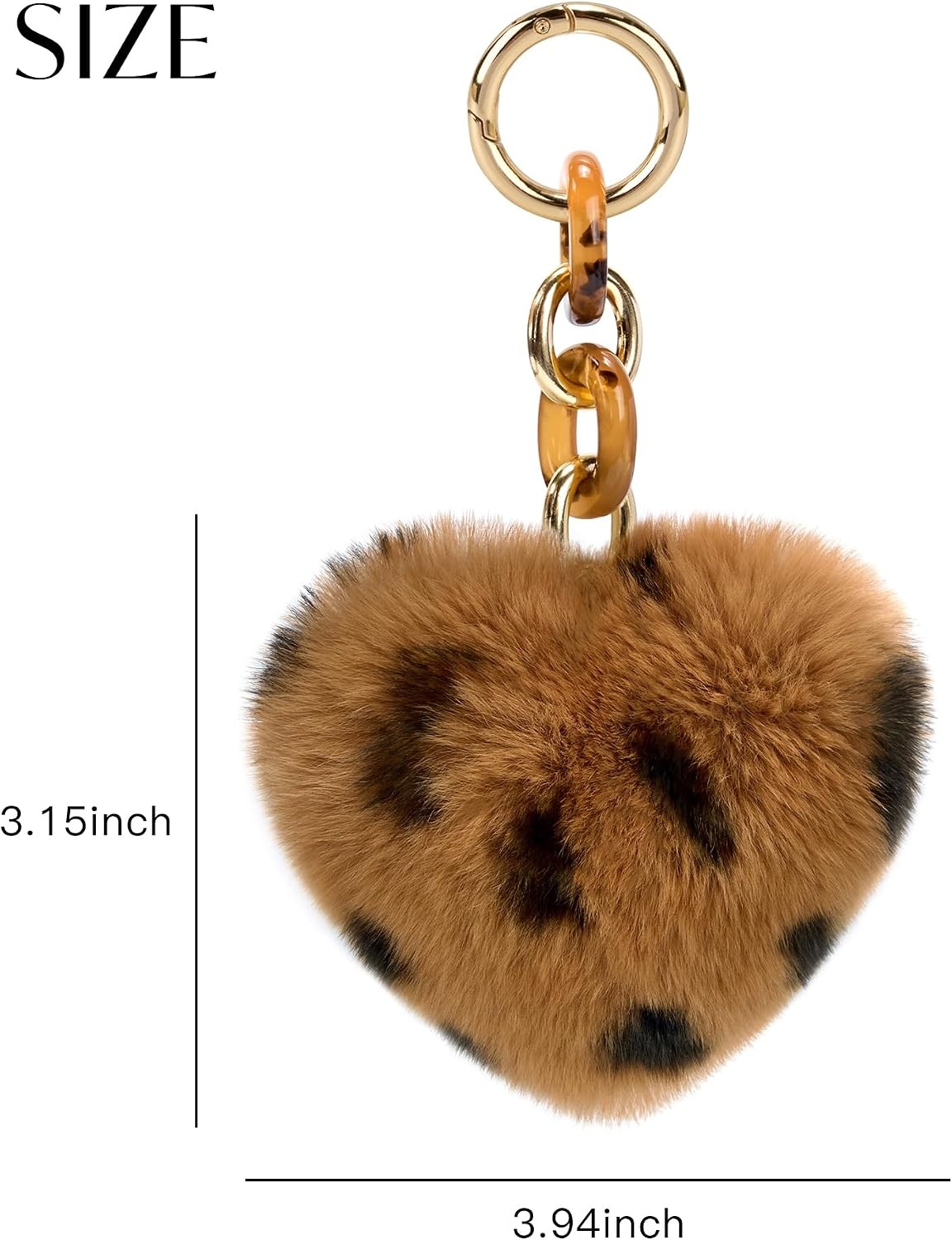 Stelle Pom Pom Keychain Rabbit Fur Bag Charms Fluffy Cute Keychains Purse Backpack Accessories Gifts for Girls/Women(Cheetah-heart)