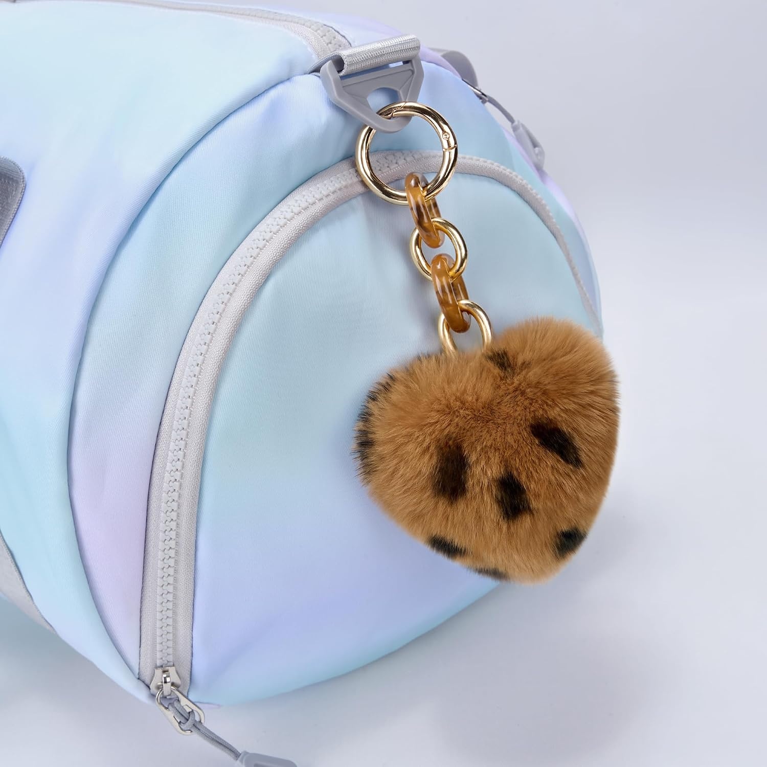 Stelle Pom Pom Keychain Rabbit Fur Bag Charms Fluffy Cute Keychains Purse Backpack Accessories Gifts for Girls/Women(Cheetah-heart)