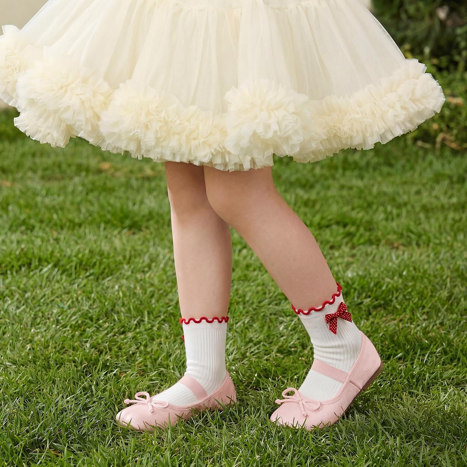 Stelle Girls Socks Cotton Ruffle Athletic Ankle Sock 3/4/5 Pairs for Kids | Sporty Stripes, Activewear Sock, Breathable Comfort, Soft, Sweet Frilly Trim, Stretchy Ribbed, Big Girl, Toddler, 3-18 Years(Red Bow+pink Bow+black Bow)