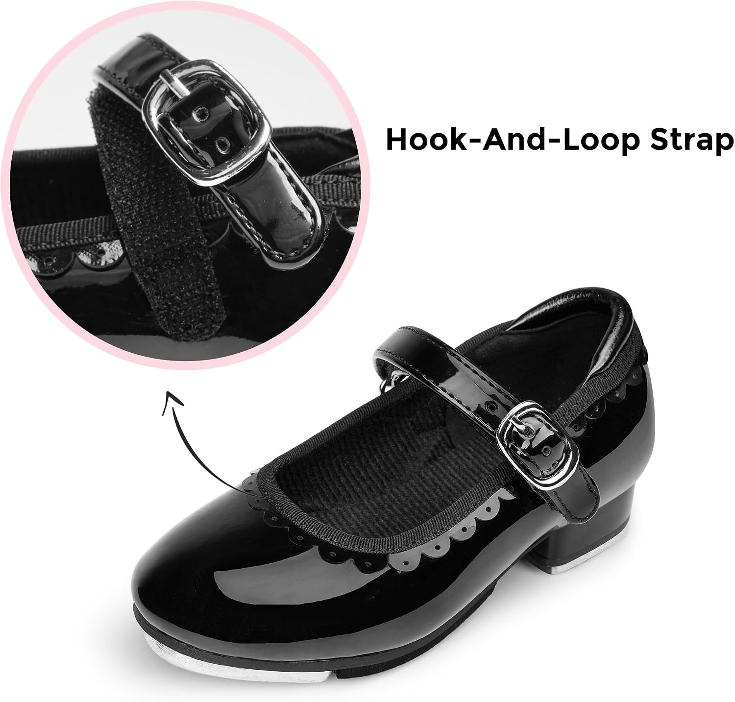 Stelle Tap Shoes for Toddler Girls Scallop Trim(Black)