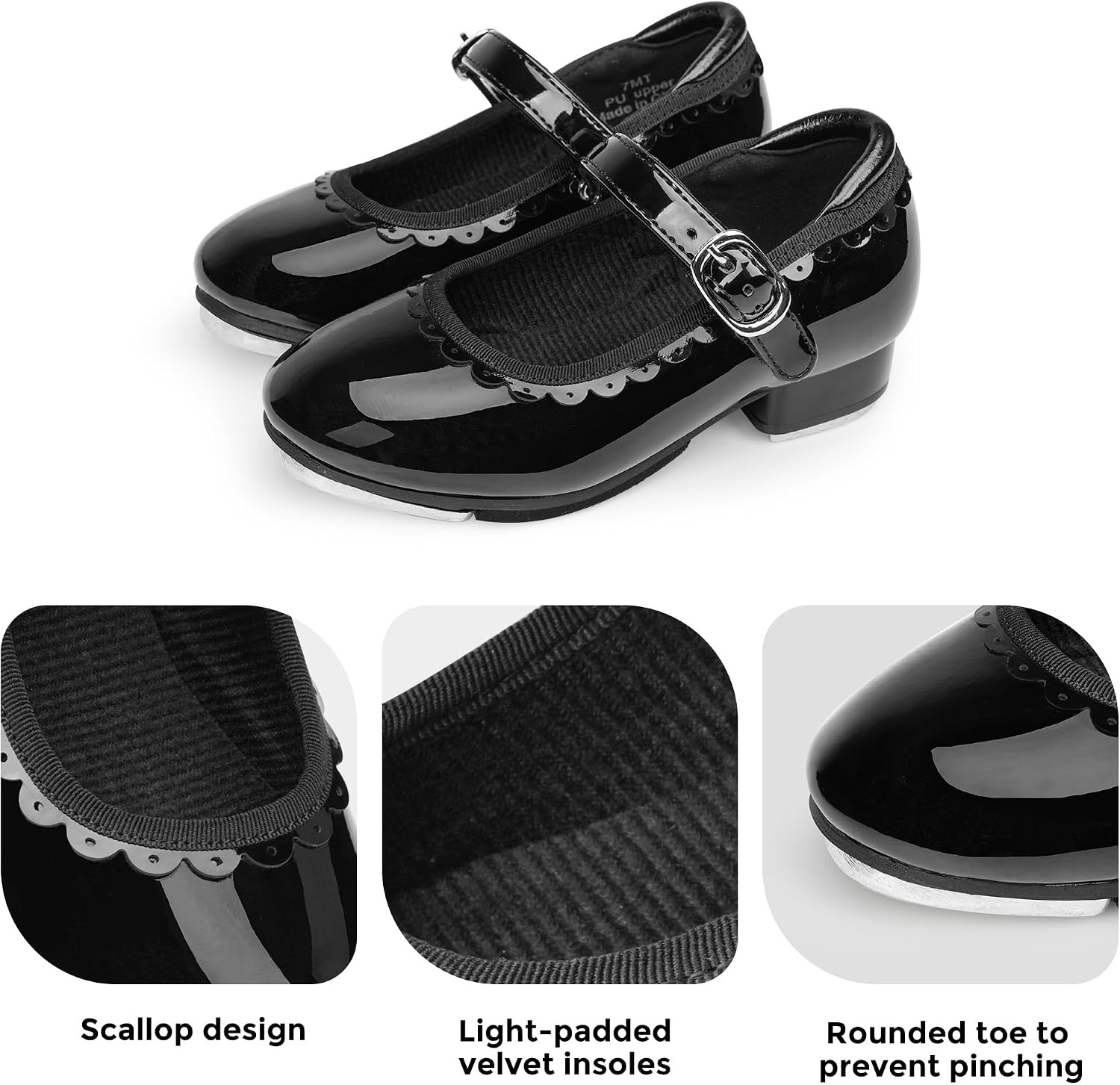 Stelle Tap Shoes for Toddler Girls Scallop Trim(Black)