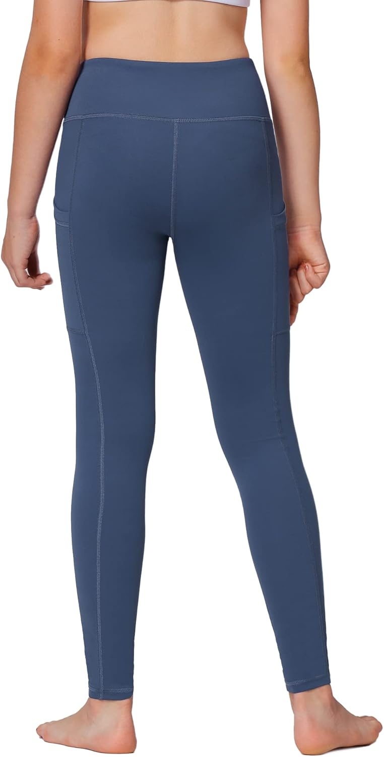 Stelle Girls’ Athletic Leggings Kids Dance Running Yoga Pants Workout Active Dance Tights with Pockets(Dark Slate Blue (2 Side Pocket))