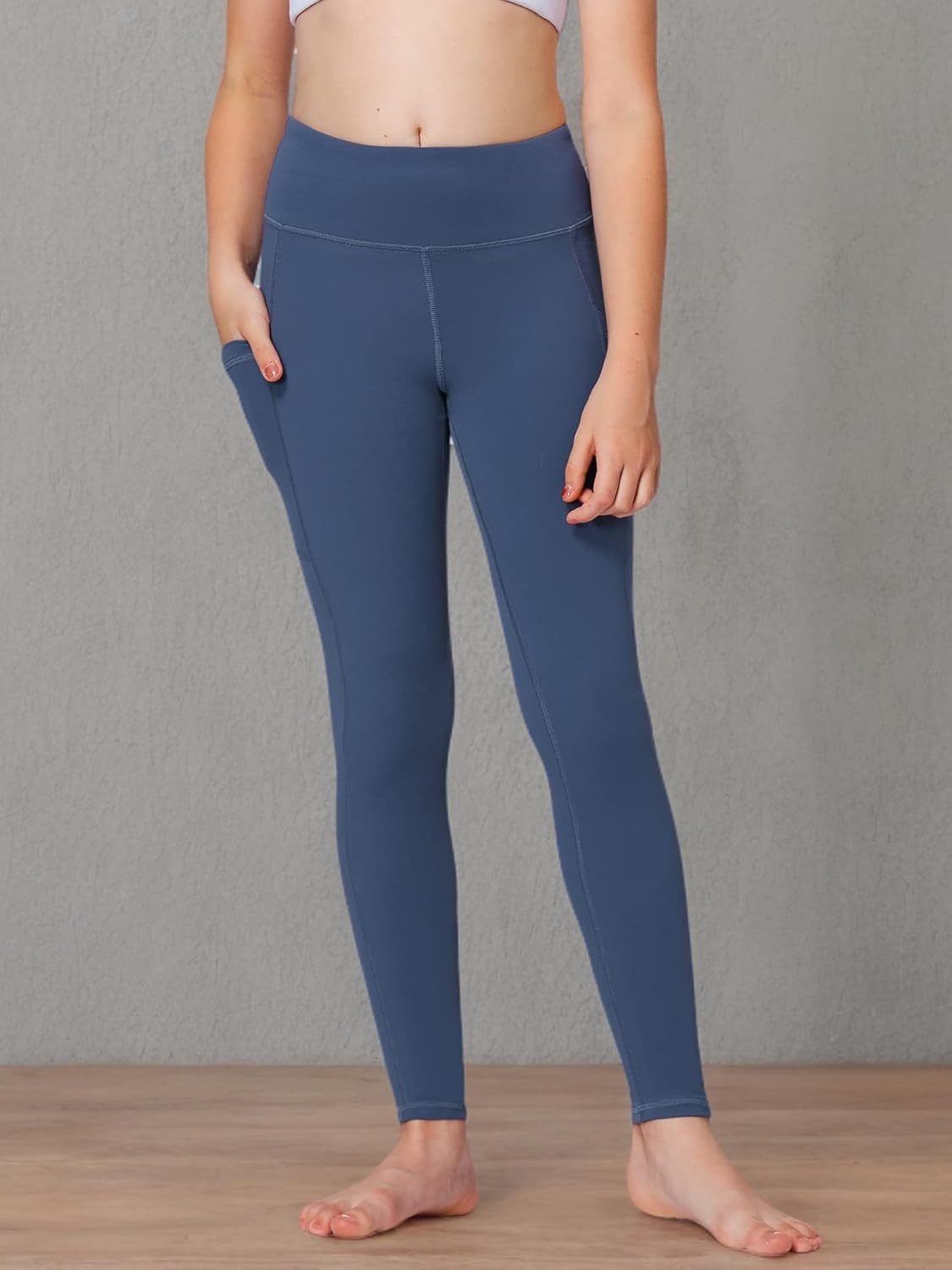 Stelle Girls’ Athletic Leggings Kids Dance Running Yoga Pants Workout Active Dance Tights with Pockets(Dark Slate Blue (2 Side Pocket))