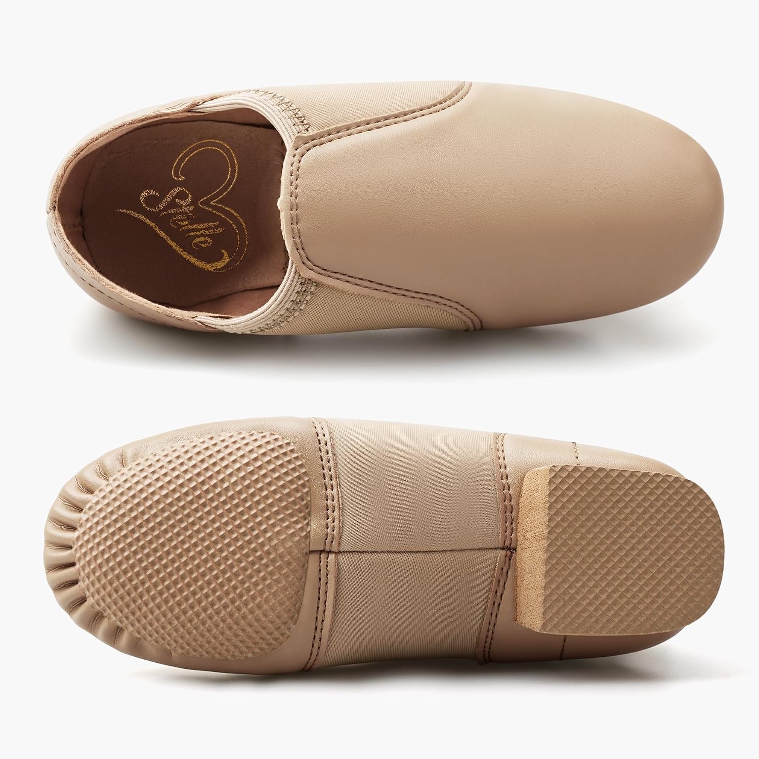 Stelle PU Leather Jazz Shoes for Girls and Boys Dance Shoes | Breathable PU upper, Stretch arch support, Split sole, Cushioned comfort, Easy slip-on fit, Flexible movement(B-tan)