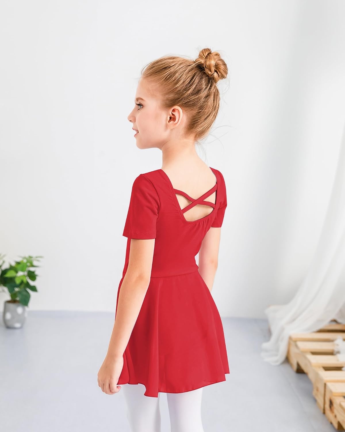 Stelle Ballet Leotards for Girls Toddler Ballet Outfit Dance Leotard Dress(Style 1-red(cross Back))