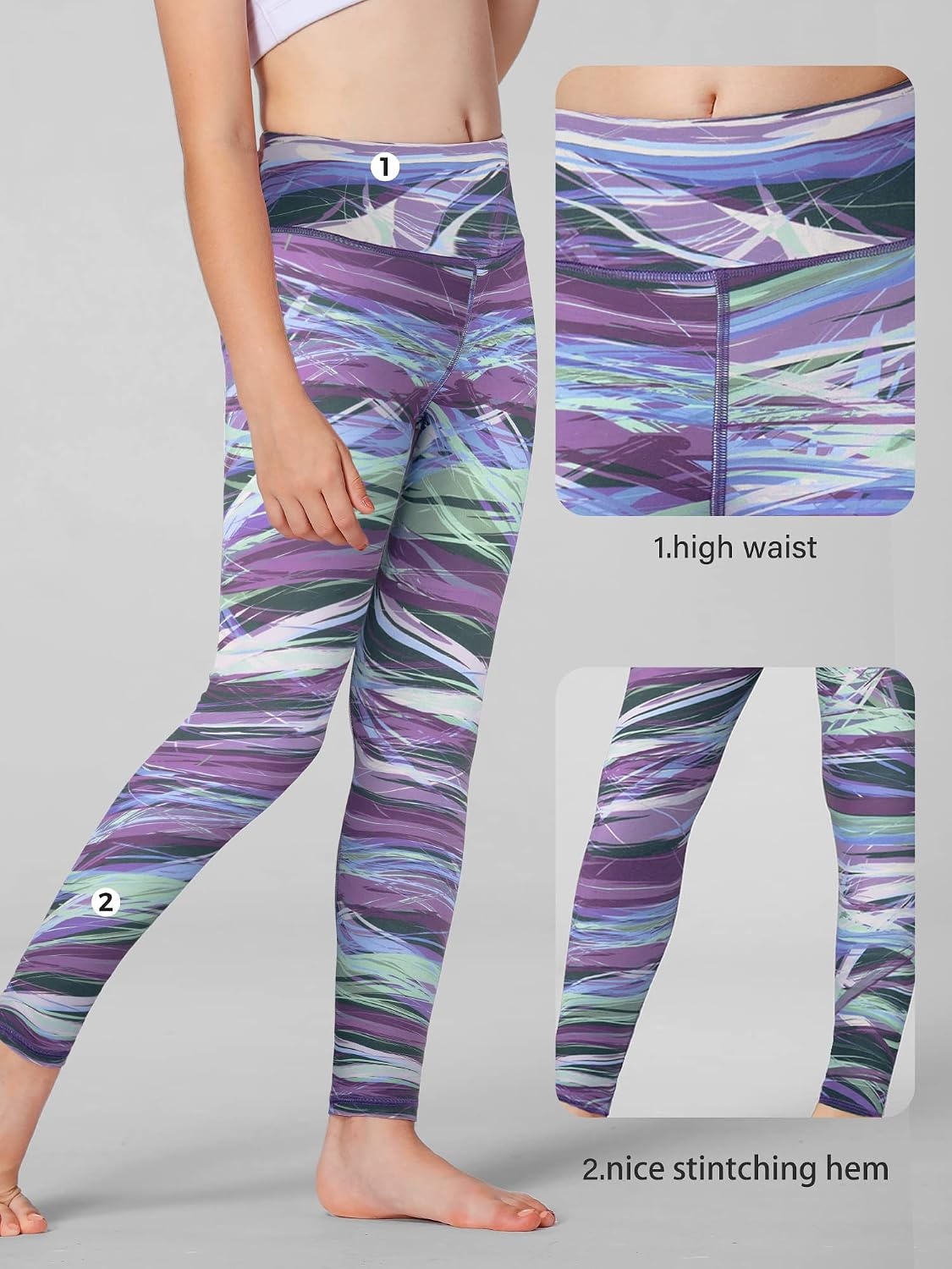 Stelle Girls Leggings with Hidden Pocket for Kids Dance Yoga Athletic Pants(Marble Blue)
