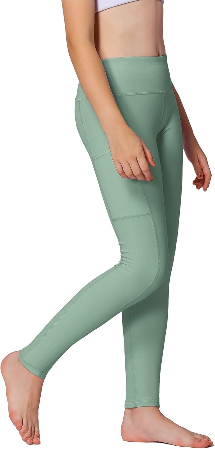 Stelle Girls’ Athletic Leggings Kids Dance Running Yoga Pants Workout Active Dance Tights with Pockets(Jade Green)