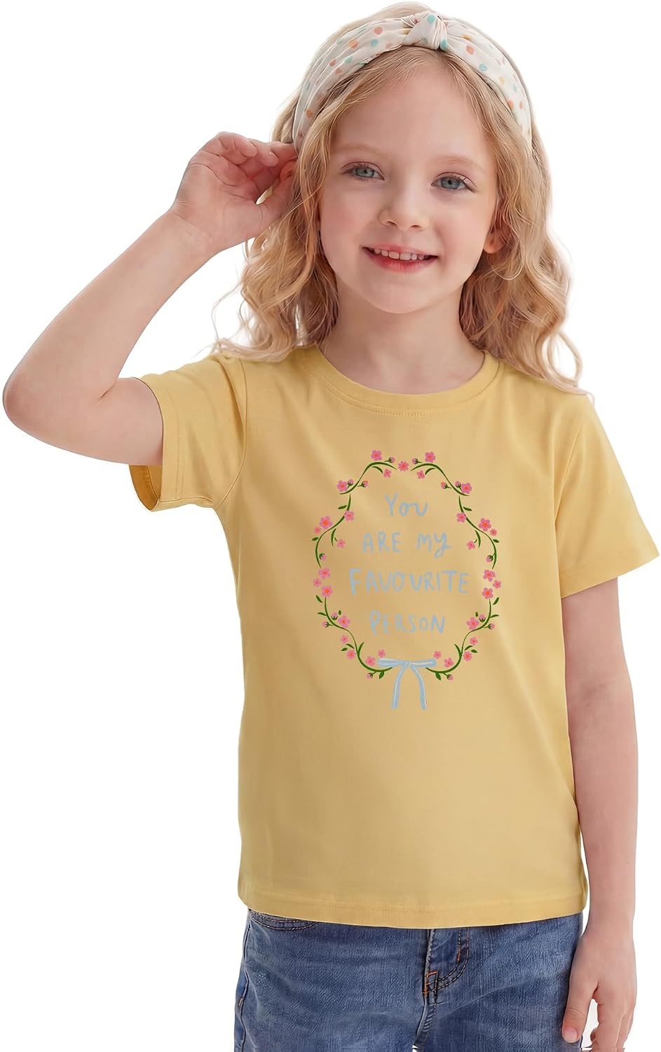Stelle Girls T Shirts Graphic Tees Short Sleeve Tshirts Crewneck Cute Summer Casual Basic Tops for Kids Teen 4-15 Years(Blue Garland|yellow)