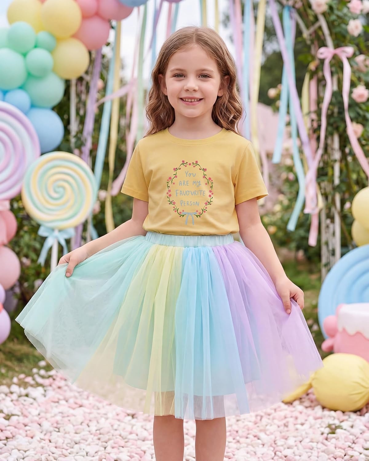 Stelle Girls T Shirts Graphic Tees Short Sleeve Tshirts Crewneck Cute Summer Casual Basic Tops for Kids Teen 4-15 Years(Blue Garland|yellow)