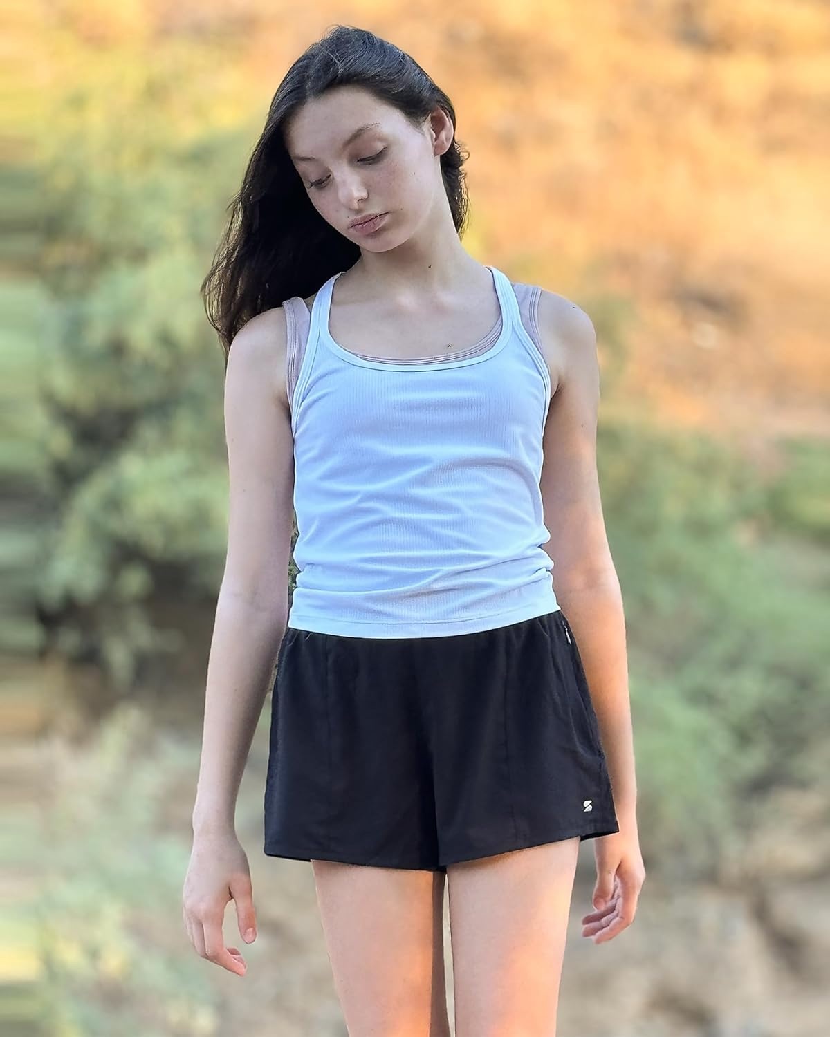 Stelle Girls Athletic Shorts with Built-in Liner Zipper Pockets High Elastic Waist Running Shorts for Teen Youth Girls(A-black)
