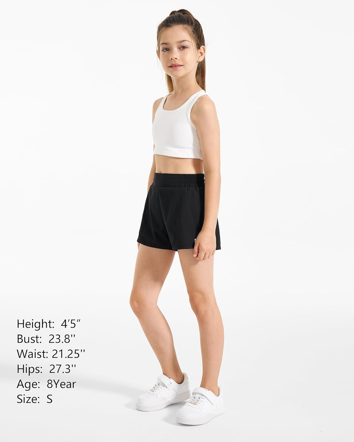Stelle Girls Athletic Shorts with Built-in Liner Zipper Pockets High Elastic Waist Running Shorts for Teen Youth Girls(A-black)