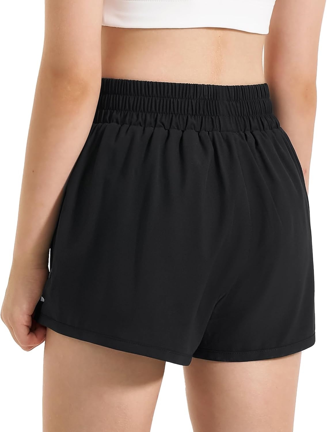 Stelle Girls Athletic Shorts with Built-in Liner Zipper Pockets High Elastic Waist Running Shorts for Teen Youth Girls(A-black)