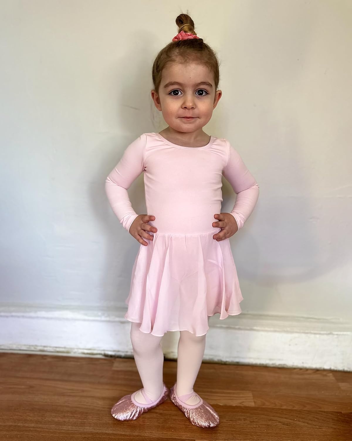 Stelle Ballet Leotards for Girls Long Sleeve Toddler Dance Leotard Outfits | Kids Gymnastics Leotard with Chiffon Skirt, Soft Stretch Fabric, Dance Classes & Recitals, Ballet, Party, Daily Wear(Ballet Pink)