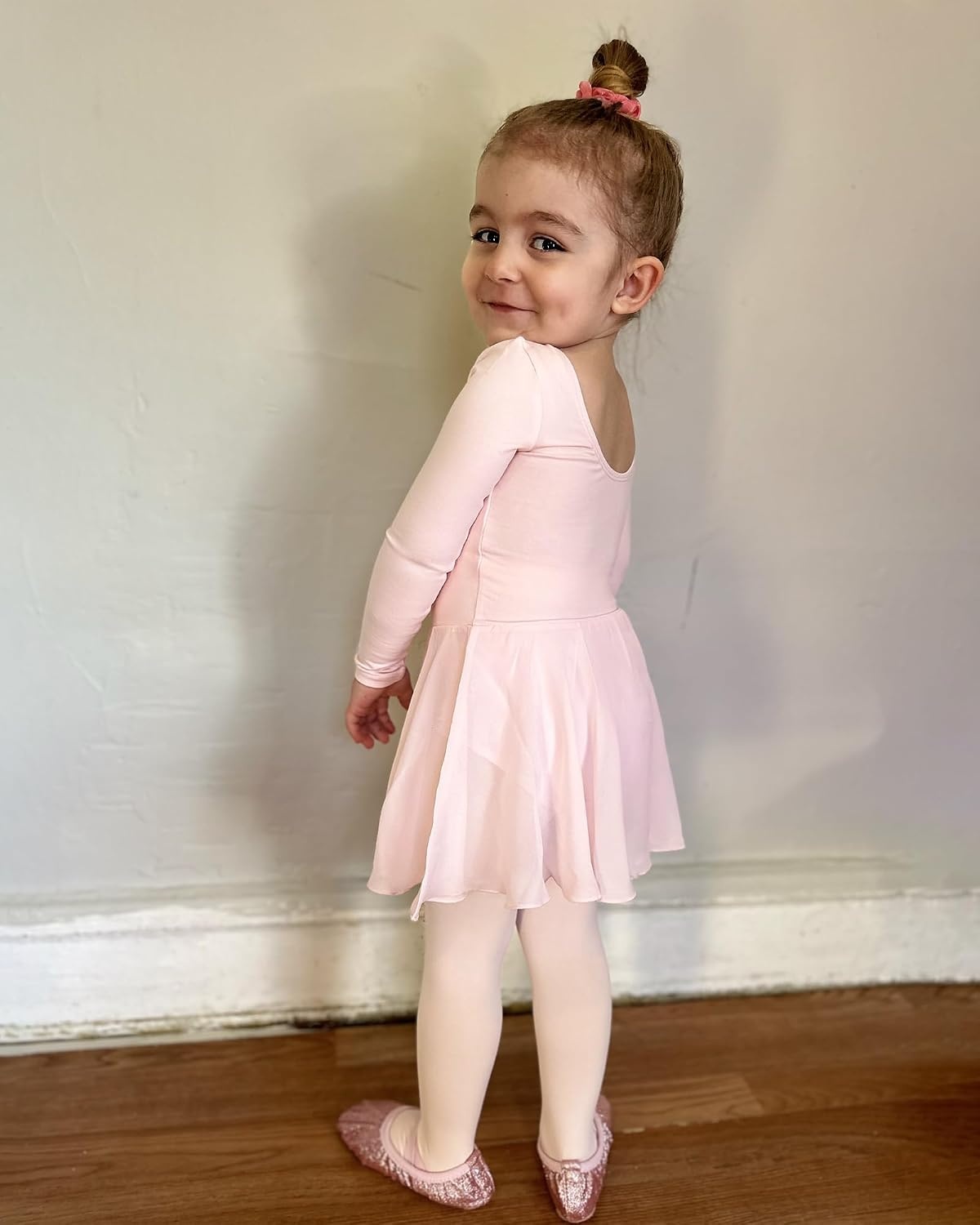 Stelle Ballet Leotards for Girls Long Sleeve Toddler Dance Leotard Outfits | Kids Gymnastics Leotard with Chiffon Skirt, Soft Stretch Fabric, Dance Classes & Recitals, Ballet, Party, Daily Wear(Ballet Pink)