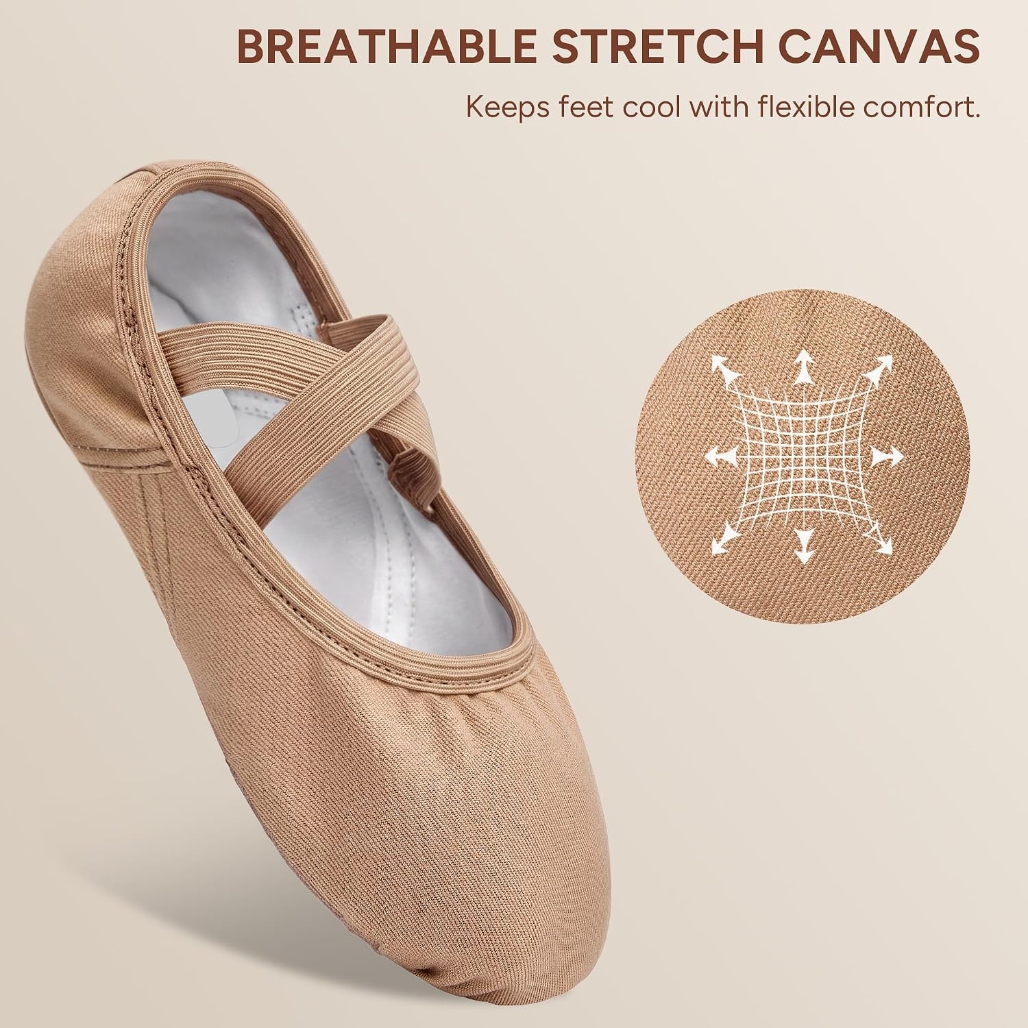 Stelle Ballet Shoes for Women Men Tan Canvas Dance Ballet Slippers(Dark Tan)
