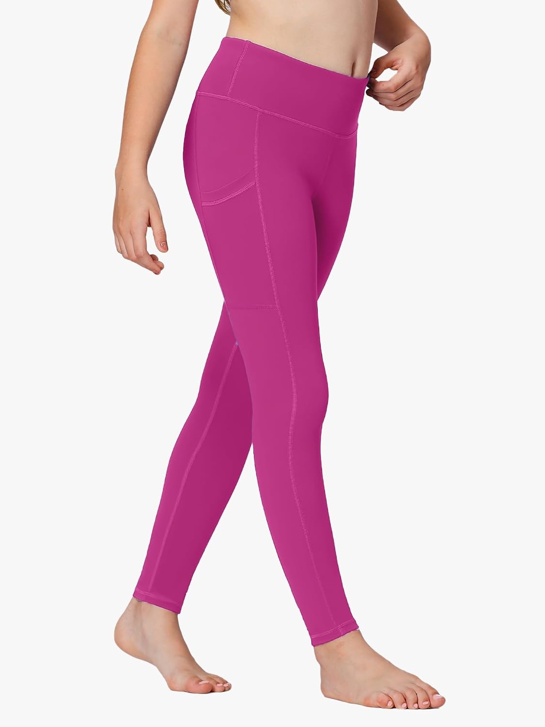 Stelle Girls’ Athletic Leggings Kids Dance Running Yoga Pants Workout Active Dance Tights with Pockets(Hot Pink)