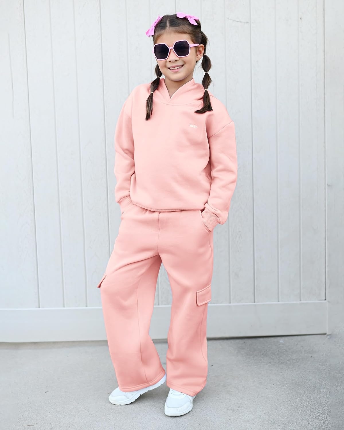 Stelle Girls 2 Pieces Sweatsuit Hoodies Sweatpants Sets 5-15Y(Pink)