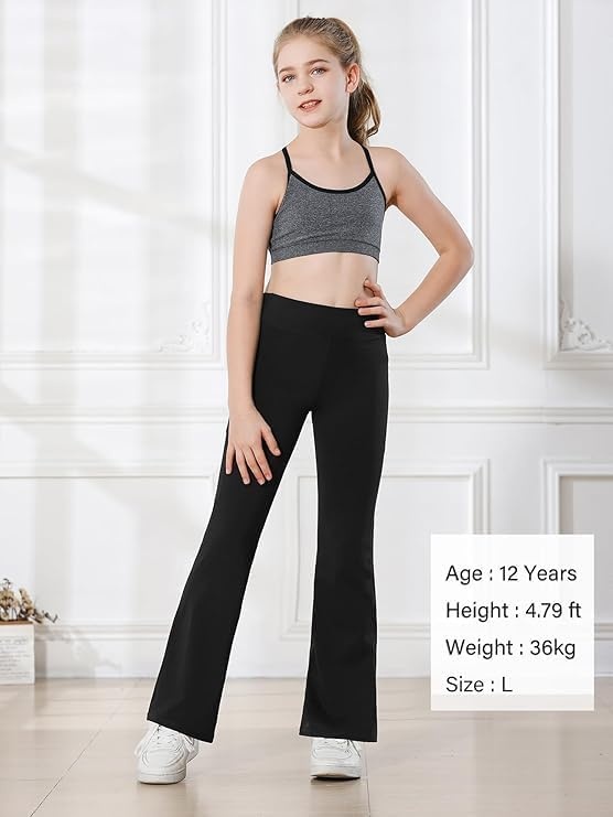 Stelle Girls Flare Leggings with Pockets High Waisted Bootcut Yoga Pants(16-c6-black/Dusty Lavender)