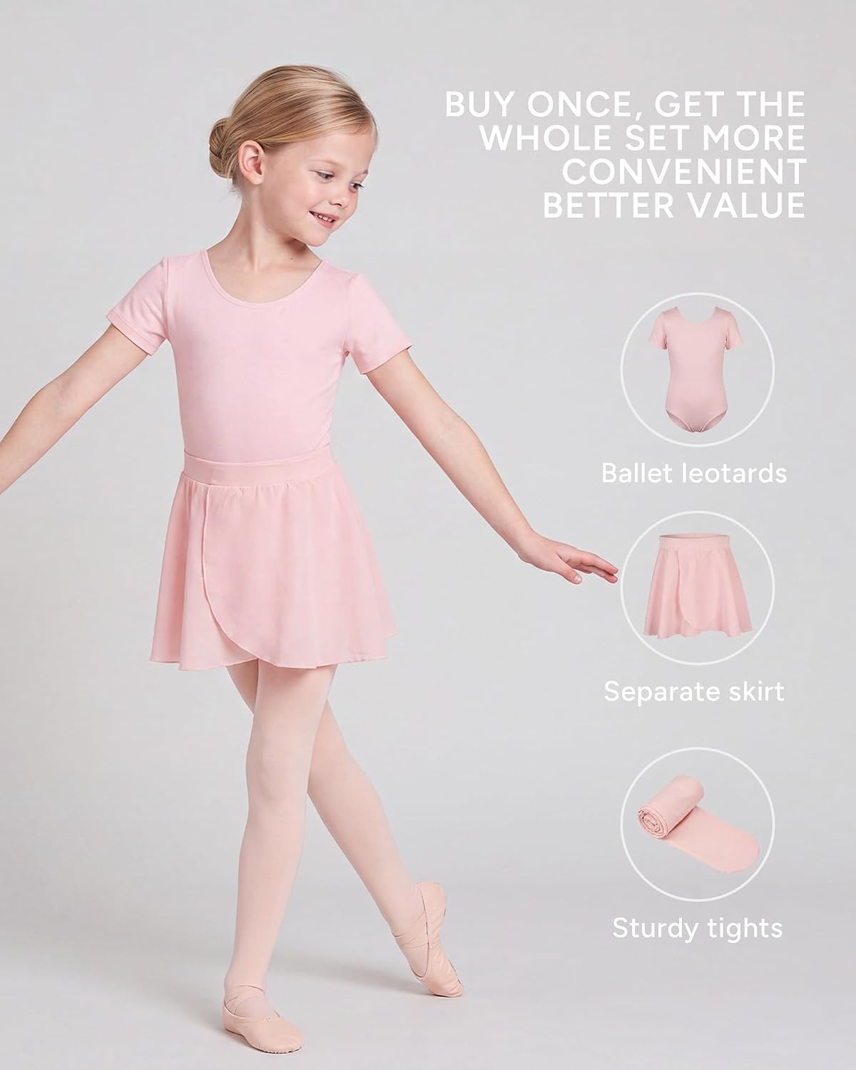 Stelle Girls Ballet Leotards Dance Outfits with Skirt and Footed Tights(04-ballet Pink-long Sleeve)