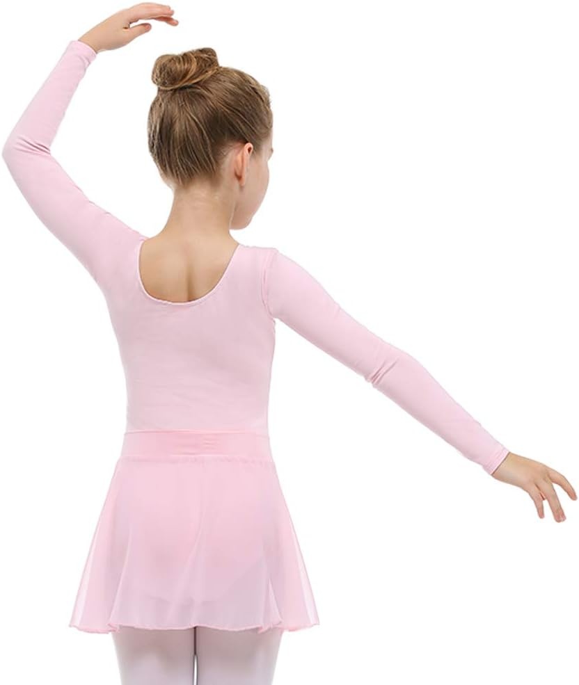 Stelle Girls Ballet Leotards Dance Outfits with Skirt and Footed Tights(04-ballet Pink-long Sleeve)