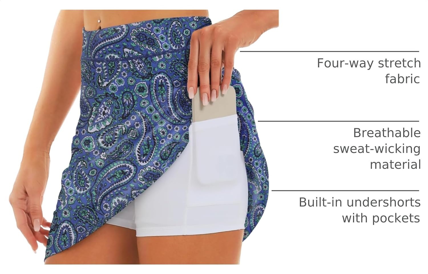 Stelle 17″ Golf Skirts for Women Pickleball Tennis Skorts with 2 Pockets | Athletic Skorts, High Waisted, Tummy Control, Built-In Shorts, Flattering Fit, Side Slits, Running(Ornate Paisley Print)