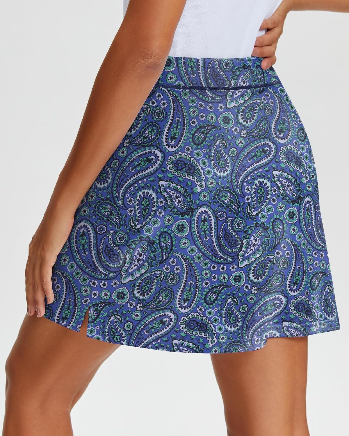 Stelle 17″ Golf Skirts for Women Pickleball Tennis Skorts with 2 Pockets | Athletic Skorts, High Waisted, Tummy Control, Built-In Shorts, Flattering Fit, Side Slits, Running(Ornate Paisley Print)