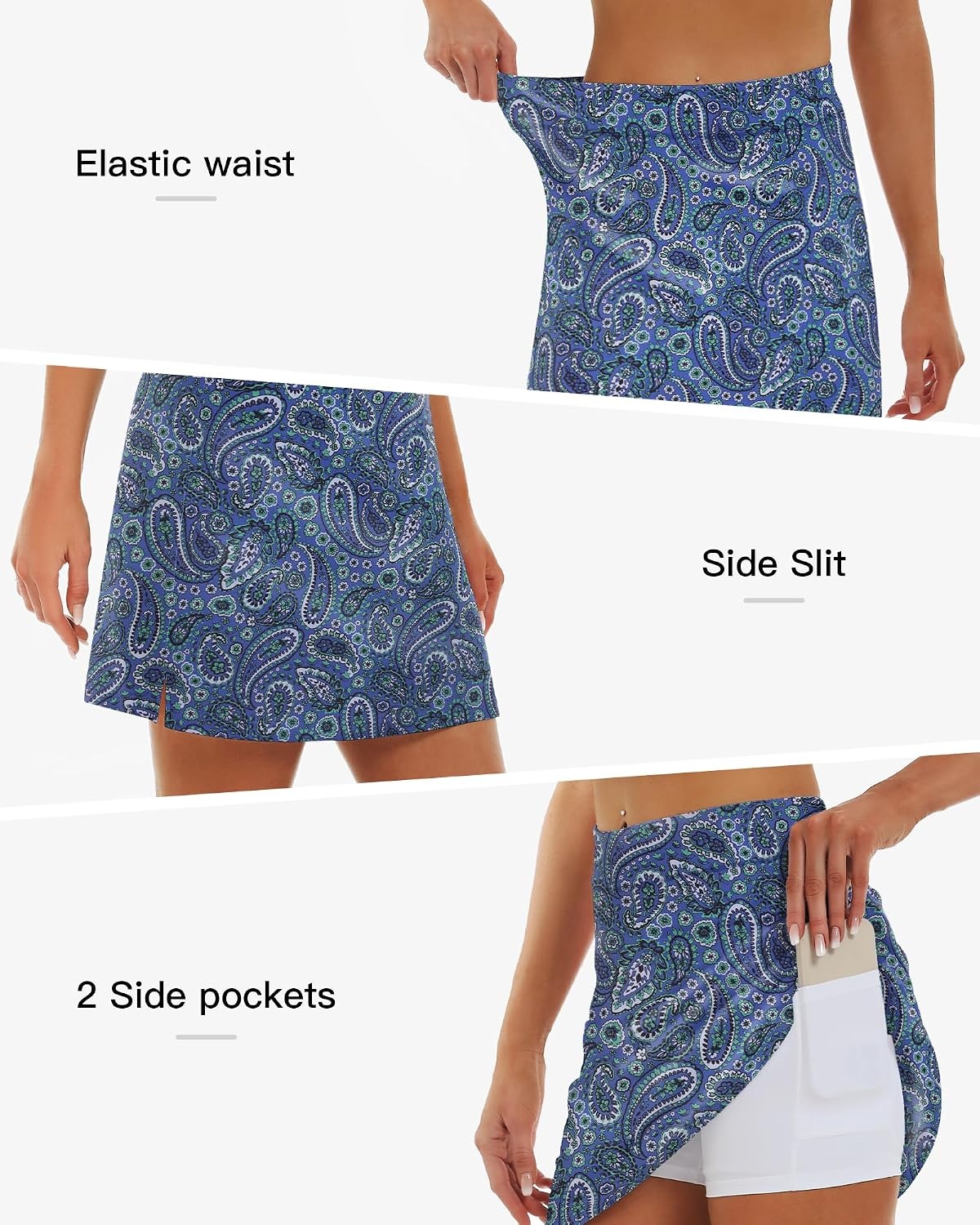 Stelle 17″ Golf Skirts for Women Pickleball Tennis Skorts with 2 Pockets | Athletic Skorts, High Waisted, Tummy Control, Built-In Shorts, Flattering Fit, Side Slits, Running(Ornate Paisley Print)