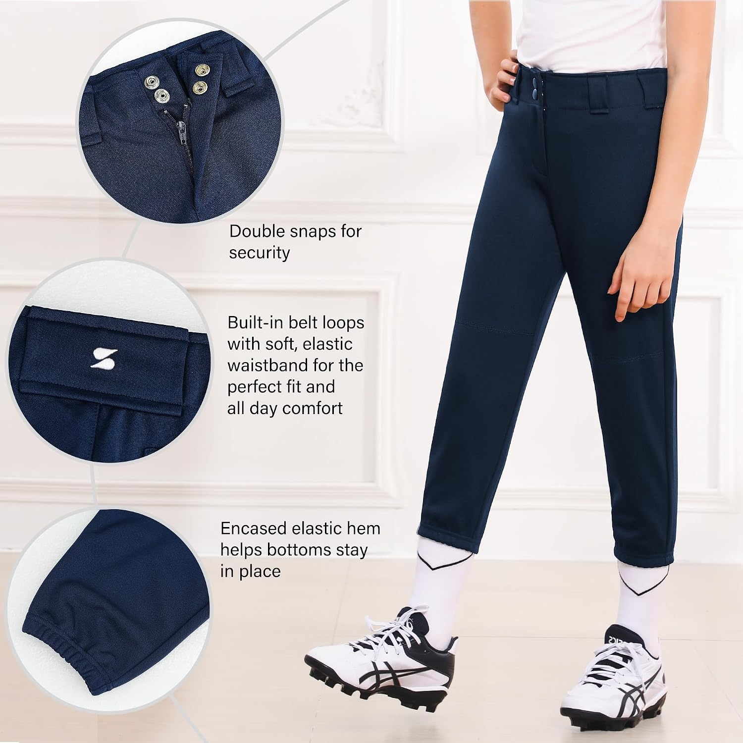 Stelle Girls’ Softball Pants Youth Kids Baseball Pants Fastpitch Pants with Pockets Boys Tee Ball(Navy)