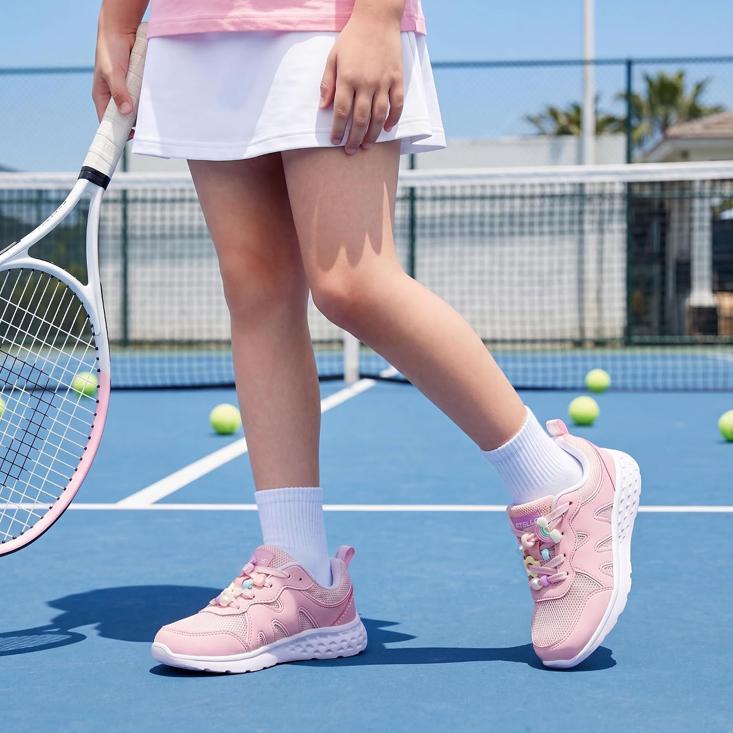 Stelle Girls Tennis Shoes with DIY Charms(Pink+charms)