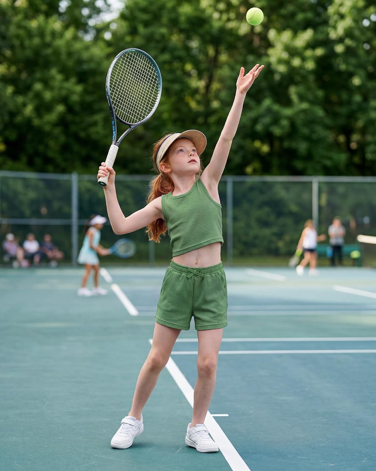 Stelle Girls 2 Piece Outfits Tank Top and Shorts with Pockets 5-15 Years(Grass Green)