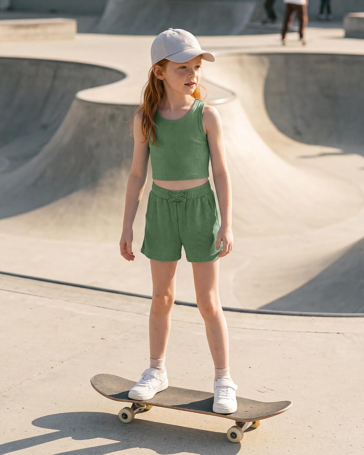 Stelle Girls 2 Piece Outfits Tank Top and Shorts with Pockets 5-15 Years(Grass Green)
