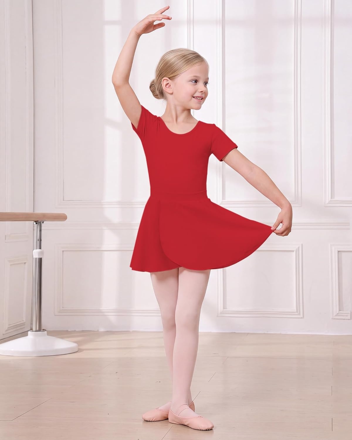 Stelle Girls Ballet Leotards Dance Outfits with Skirt and Footed Tights(01-red)