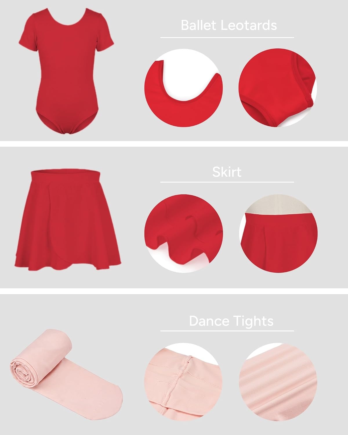 Stelle Girls Ballet Leotards Dance Outfits with Skirt and Footed Tights(01-red)