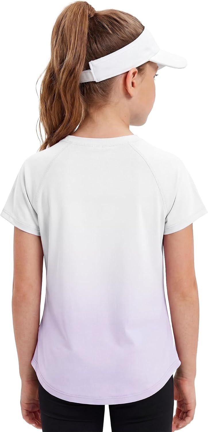 Stelle Girls Athletic Shirts Short Sleeve Crewneck T Shirts Active Sports Top Soccer Gym Workout Tshirt Summer Tees for Kid(Lavender)