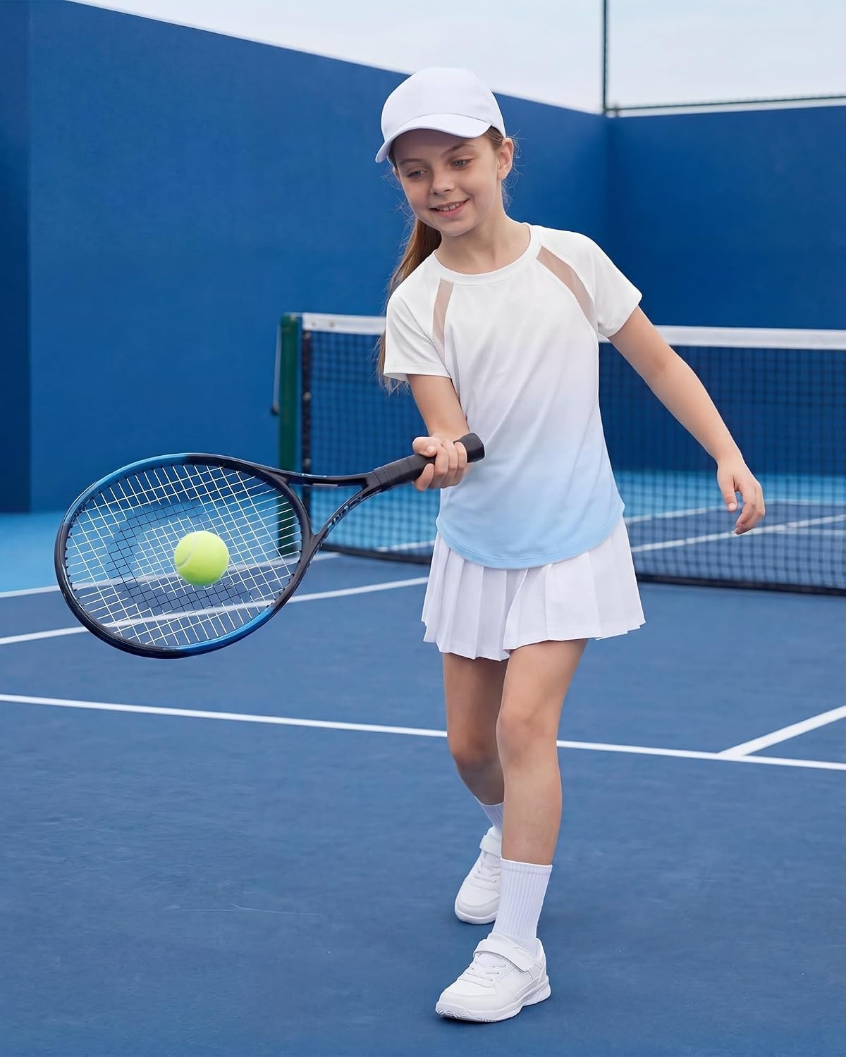 Stelle Athletic Shirts for Girls Short Sleeve Soccer Active Tshirts Kids(Light Blue-08)