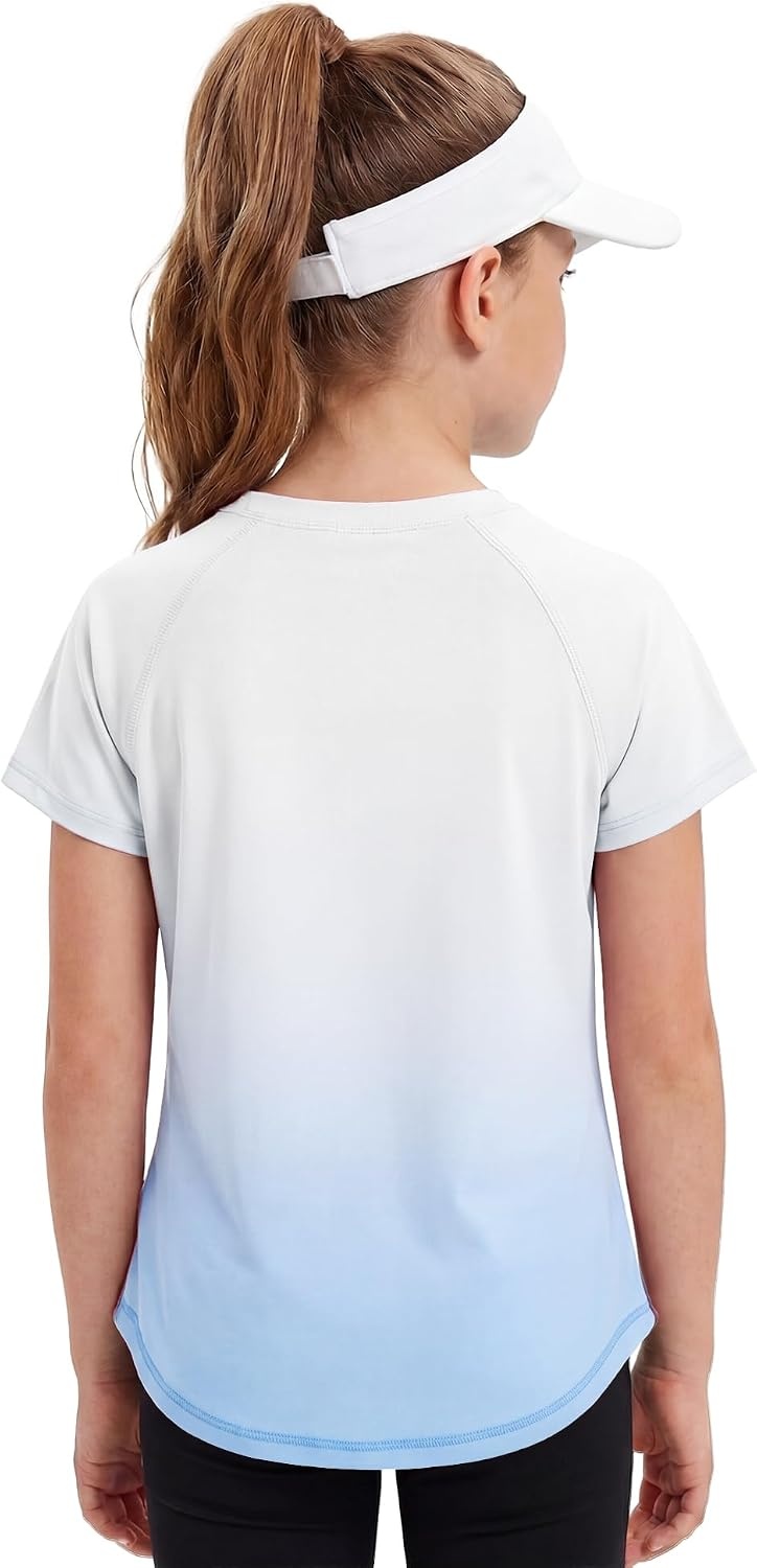 Stelle Athletic Shirts for Girls Short Sleeve Soccer Active Tshirts Kids(Light Blue-08)